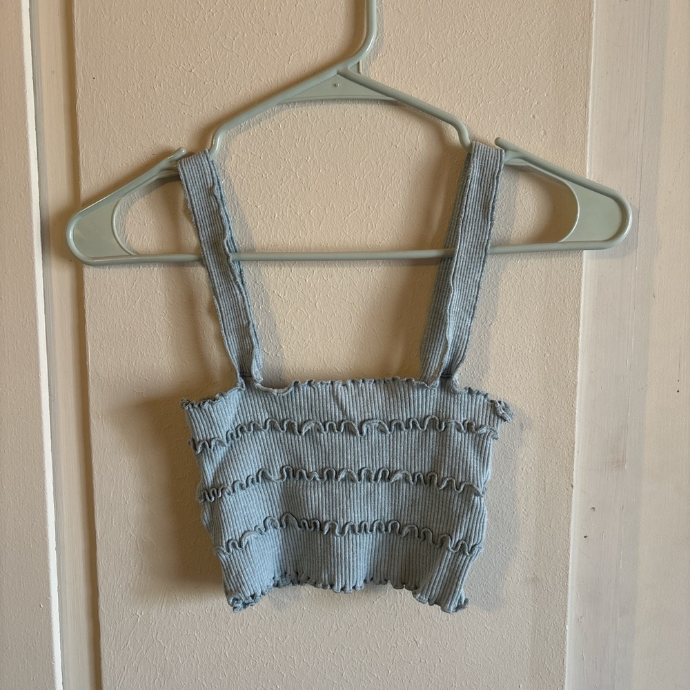 Zara Light Blue Ruffled Top